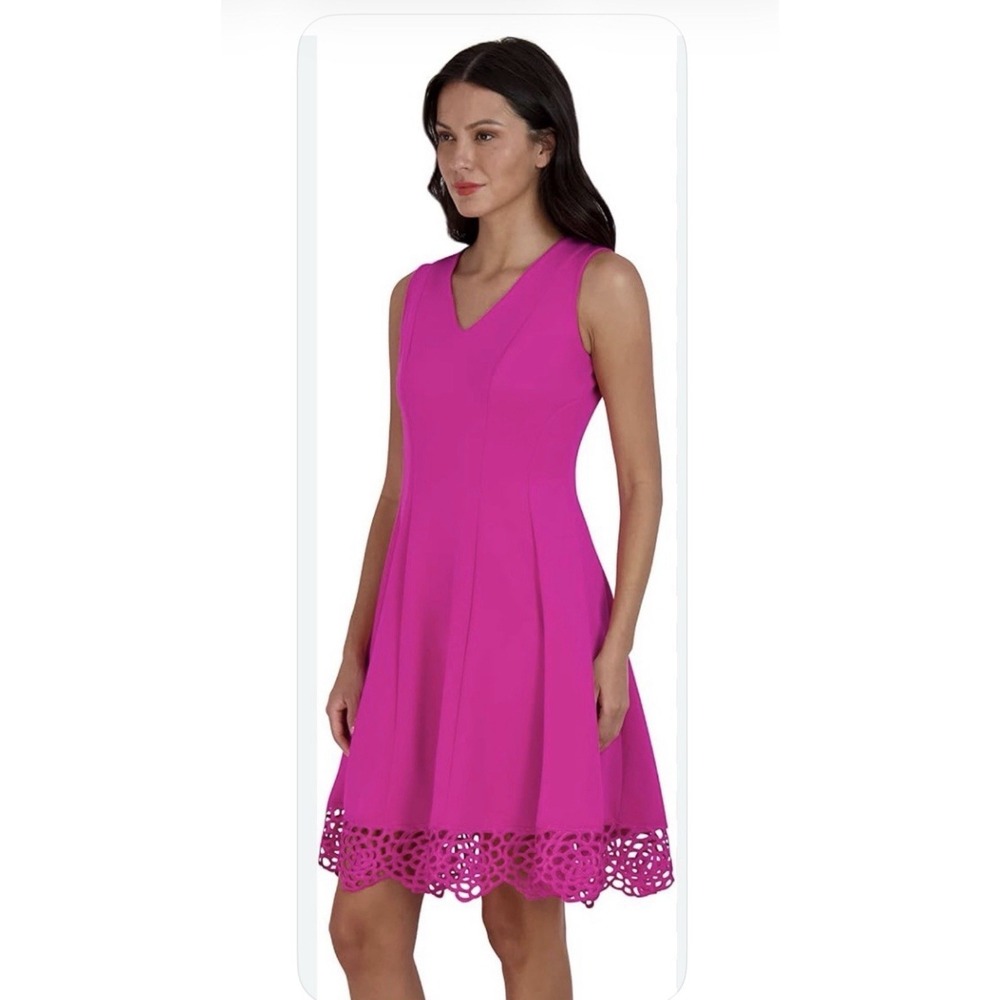 DONNA RICCO Fuchsia Techno Knit Laser-Cut Hem Pink Sleeveless Womens 16